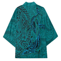 Hawaiian Whales Polynesian Art Motifs Kimono Turquoise Color - Polynesian Pride