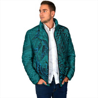 Hawaiian Whales Polynesian Art Motifs Padded Jacket Turquoise Color - Polynesian Pride