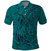 Hawaiian Whales Polynesian Art Motifs Polo Shirt Turquoise Color - Polynesian Pride