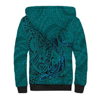 Hawaiian Whales Polynesian Art Motifs Sherpa Hoodie Turquoise Color - Polynesian Pride