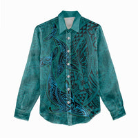 Hawaiian Whales Polynesian Art Motifs Women Casual Shirt Turquoise Color - Polynesian Pride