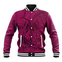 Hawaiian Whales Polynesian Art Motifs Baseball Jacket Pink Color - Polynesian Pride