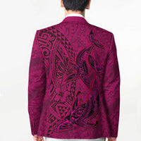 Hawaiian Whales Polynesian Art Motifs Blazer Pink Color - Polynesian Pride