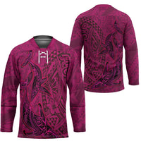 Hawaiian Whales Polynesian Art Motifs Hockey Jersey Pink Color LT03 - Polynesian Pride