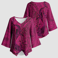Hawaiian Whales Polynesian Art Motifs Kimono Sleeve Blouse Pink Color - Polynesian Pride