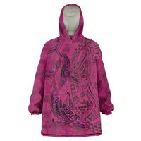 Hawaiian Whales Polynesian Art Motifs Wearable Blanket Hoodie Pink Color - Polynesian Pride