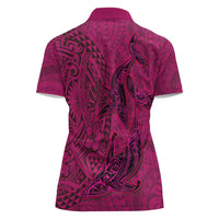 Hawaiian Whales Polynesian Art Motifs Women Polo Shirt Pink Color - Polynesian Pride