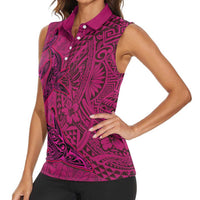 Hawaiian Whales Polynesian Art Motifs Women Sleeveless Polo Shirt Pink Color - Polynesian Pride