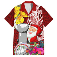 Custom Northern Mariana Islands Christmas Family Matching Summer Maxi Dress and Hawaiian Shirt Funny Santa Hug Latte Stone Ylang-ylang and Polynesia Pattern Red LT03 Dad's Shirt - Short Sleeve Red - Polynesian Pride