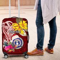 Custom Northern Mariana Islands Christmas Luggage Cover Funny Santa Hug Latte Stone Ylang-ylang and Polynesia Pattern Red LT03 Red - Polynesian Pride