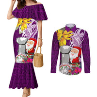 Custom Northern Mariana Islands Christmas Couples Matching Mermaid Dress and Long Sleeve Button Shirt Funny Santa Hug Latte Stone Ylang-ylang and Polynesia Pattern Pink LT03 Pink - Polynesian Pride