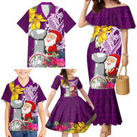 Custom Northern Mariana Islands Christmas Family Matching Mermaid Dress and Hawaiian Shirt Funny Santa Hug Latte Stone Ylang-ylang and Polynesia Pattern Pink LT03 - Polynesian Pride
