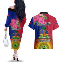 Haiti Battle of Vertieres Couples Matching Off The Shoulder Long Sleeve Dress and Hawaiian Shirt The Haitian Revolution 220th Anniversary Polynesian Style LT03 - Polynesian Pride