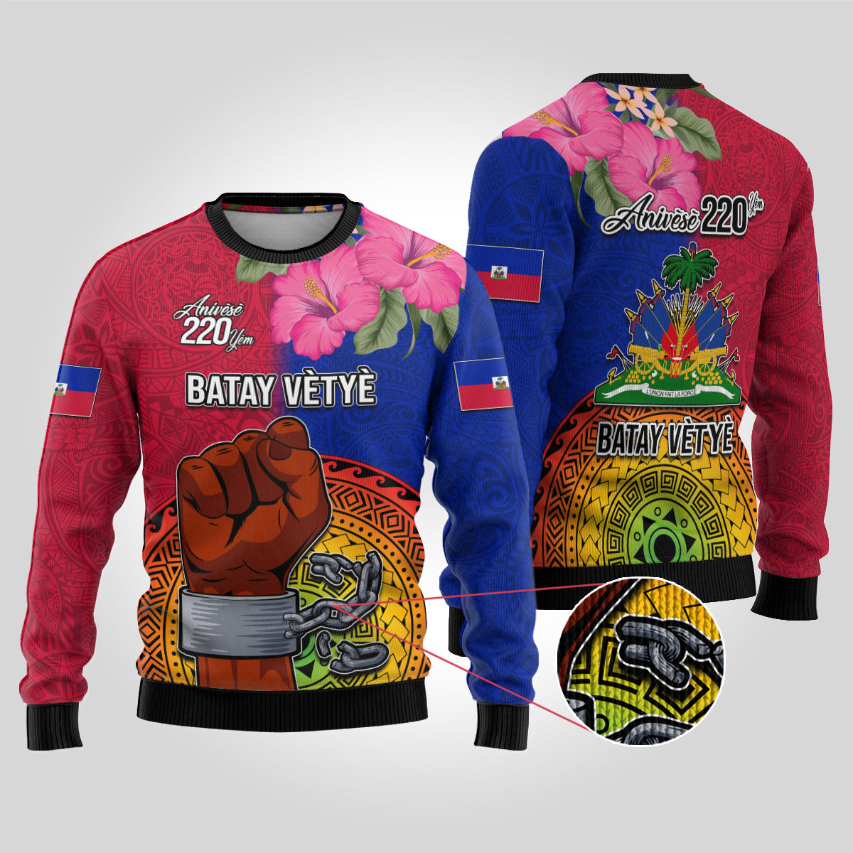 Haiti Battle of Vertieres Ugly Christmas Sweater The Haitian Revolution 220th Anniversary LT03 Red - Polynesian Pride