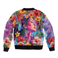 Polynesian Women Bomber Jacket Tropical Plant - Vibrant Surreal Dreamscape Vibe