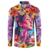 Polynesian Women Button Sweatshirt Tropical Plant - Vibrant Surreal Dreamscape Vibe