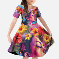 Polynesian Women Family Matching Off The Shoulder Long Sleeve Dress and Hawaiian Shirt Tropical Plant - Vibrant Surreal Dreamscape Vibe