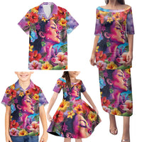Polynesian Women Family Matching Puletasi and Hawaiian Shirt Tropical Plant - Vibrant Surreal Dreamscape Vibe