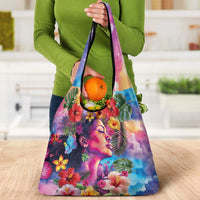 Polynesian Women Grocery Bag Tropical Plant - Vibrant Surreal Dreamscape Vibe
