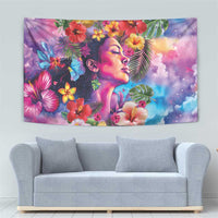 Polynesian Women Tapestry Tropical Plant - Vibrant Surreal Dreamscape Vibe