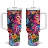 Polynesian Women Tumbler With Handle Tropical Plant - Vibrant Surreal Dreamscape Vibe