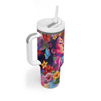 Polynesian Women Tumbler With Handle Tropical Plant - Vibrant Surreal Dreamscape Vibe