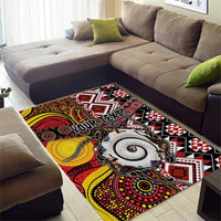 Personalised Aotearoa and Australia Together Area Rug Koru and Kangaroo - Taniko with Aboriginal Motif