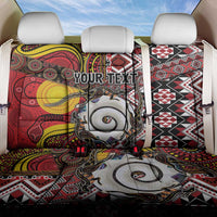 Personalised Aotearoa and Australia Together Back Car Seat Cover Koru and Kangaroo - Taniko with Aboriginal Motif LT03 One Size Black - Polynesian Pride