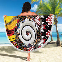 Personalised Aotearoa and Australia Together Beach Blanket Koru and Kangaroo - Taniko with Aboriginal Motif