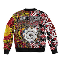 Personalised Aotearoa and Australia Together Bomber Jacket Koru and Kangaroo - Taniko with Aboriginal Motif