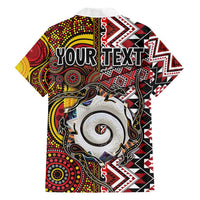 Personalised Aotearoa and Australia Together Hawaiian Shirt Koru and Kangaroo - Taniko with Aboriginal Motif