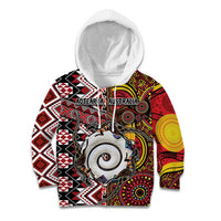 Personalised Aotearoa and Australia Together Kid Hoodie Koru and Kangaroo - Taniko with Aboriginal Motif