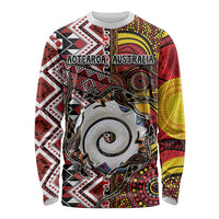 Personalised Aotearoa and Australia Together Long Sleeve Shirt Koru and Kangaroo - Taniko with Aboriginal Motif