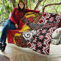 Personalised Aotearoa and Australia Together Quilt Koru and Kangaroo - Taniko with Aboriginal Motif LT03 - Polynesian Pride