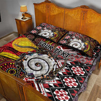 Personalised Aotearoa and Australia Together Quilt Bed Set Koru and Kangaroo - Taniko with Aboriginal Motif