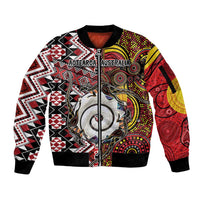 Personalised Aotearoa and Australia Together Sleeve Zip Bomber Jacket Koru and Kangaroo - Taniko with Aboriginal Motif