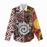 Personalised Aotearoa and Australia Together Women Casual Shirt Koru and Kangaroo - Taniko with Aboriginal Motif