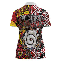 Personalised Aotearoa and Australia Together Women Polo Shirt Koru and Kangaroo - Taniko with Aboriginal Motif