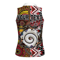 Personalised Aotearoa and Australia Together Women Sleeveless Polo Shirt Koru and Kangaroo - Taniko with Aboriginal Motif
