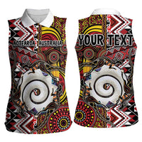 Personalised Aotearoa and Australia Together Women Sleeveless Polo Shirt Koru and Kangaroo - Taniko with Aboriginal Motif