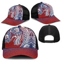 Hawaiian Manta Ray and Hammerhead Shark Tribal Tattoo Baseball Net Cap with Polynesian Tribal Pattern Hawaii Flag Color LT03 - Polynesian Pride