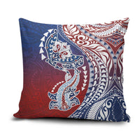 Hawaiian Manta Ray and Hammerhead Shark Tribal Tattoo Pillow Cover with Polynesian Tribal Pattern Hawaii Flag Color