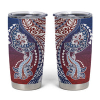 Hawaiian Manta Ray and Hammerhead Shark Tribal Tattoo Tumbler Cup with Polynesian Tribal Pattern Hawaii Flag Color