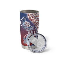 Hawaiian Manta Ray and Hammerhead Shark Tribal Tattoo Tumbler Cup with Polynesian Tribal Pattern Hawaii Flag Color