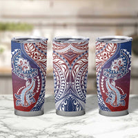 Hawaiian Manta Ray and Hammerhead Shark Tribal Tattoo Tumbler Cup with Polynesian Tribal Pattern Hawaii Flag Color