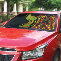 Hawaiian Manta Ray and Hammerhead Shark Tribal Tattoo Auto Sun Shade with Polynesian Tribal Pattern Kanaka Maoli Flag Color