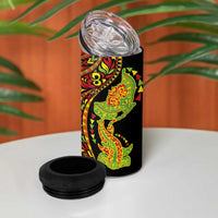 Hawaiian Manta Ray and Hammerhead Shark Tribal Tattoo 4 in 1 Can Cooler Tumbler with Polynesian Tribal Pattern Kanaka Maoli Flag Color