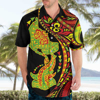 Hawaiian Manta Ray and Hammerhead Shark Tribal Tattoo Hawaiian Shirt with Polynesian Tribal Pattern Kanaka Maoli Flag Color