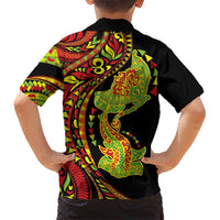 Hawaiian Manta Ray and Hammerhead Shark Tribal Tattoo Hawaiian Shirt with Polynesian Tribal Pattern Kanaka Maoli Flag Color