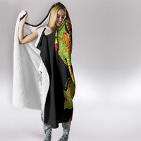 Hawaiian Manta Ray and Hammerhead Shark Tribal Tattoo Hooded Blanket with Polynesian Tribal Pattern Kanaka Maoli Flag Color